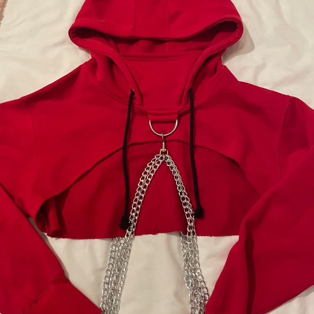 Red cropped chain hoodie